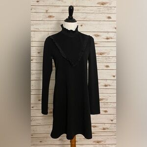 Zara Collection black ruffle mock neck shift dress Size Medium